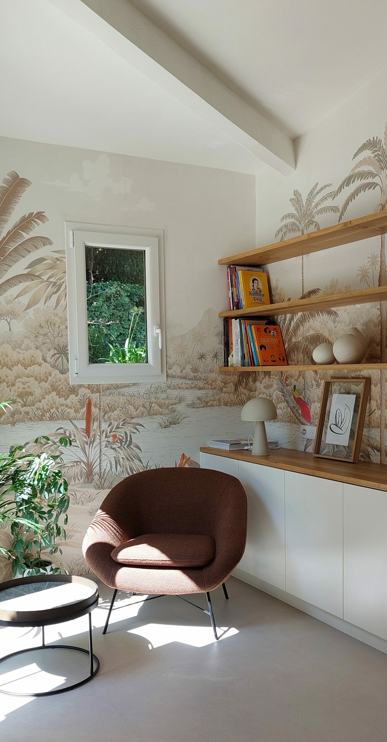 Bibliothèque sur mesure blanc et bois massif